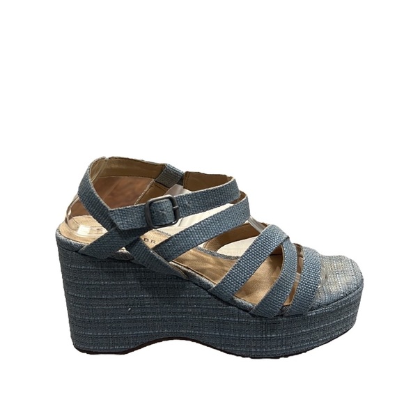 Lucky Brand Carlisha Raffia Desert Sage Sculpted Platform Wedge Sandals Size 7.5 - Picture 3 of 9